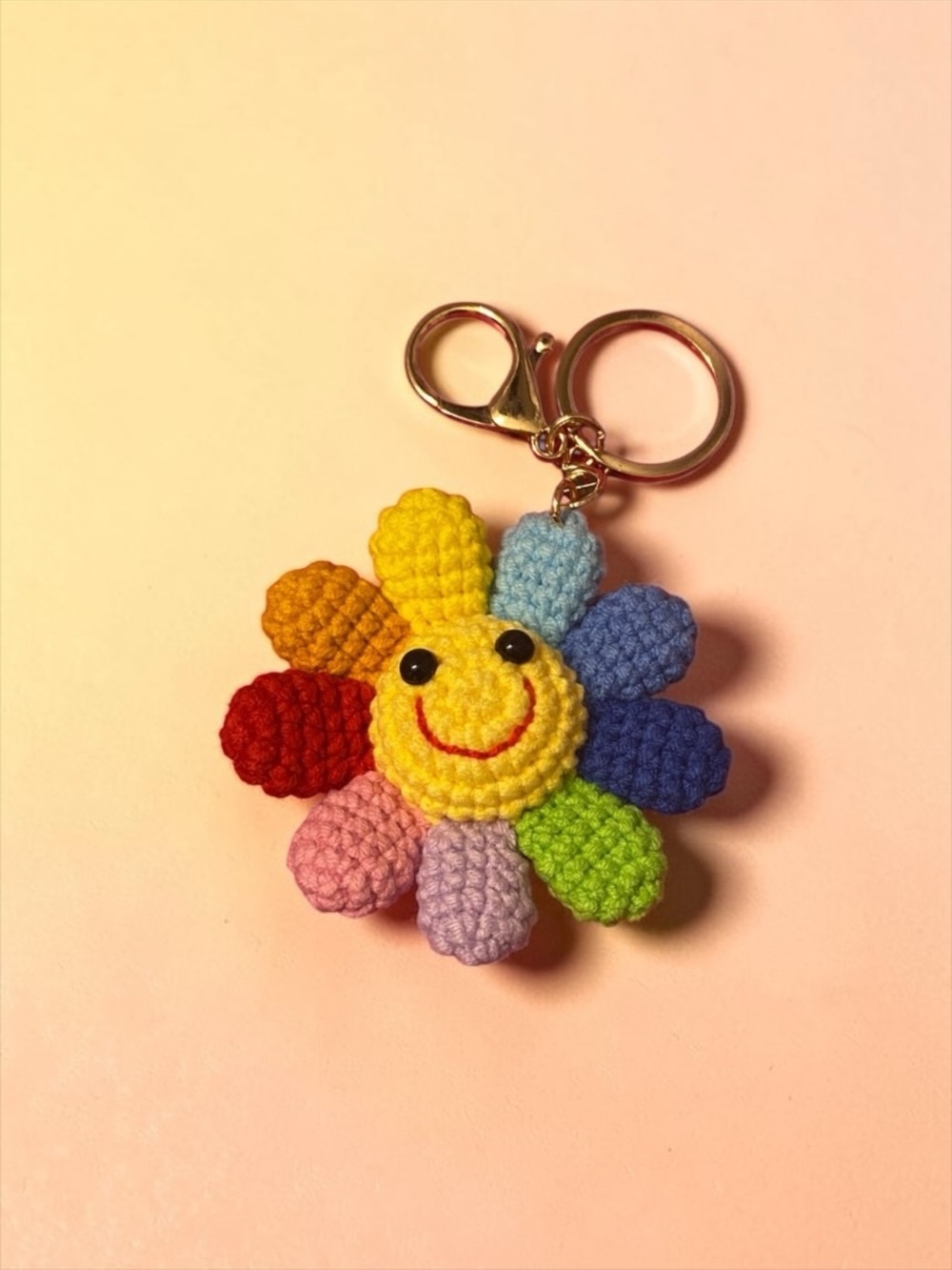 Cute Rainbow Crochet Flower Keychain - Handmade